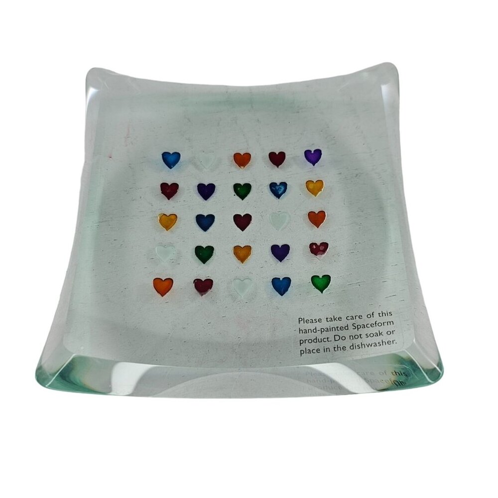 Spaceform London Spinning Dish Multicolored Hearts Glass Paperweight